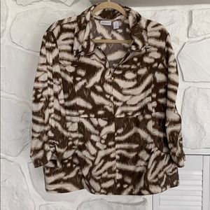 Chicos zenergy zippered brown tan cream jacket